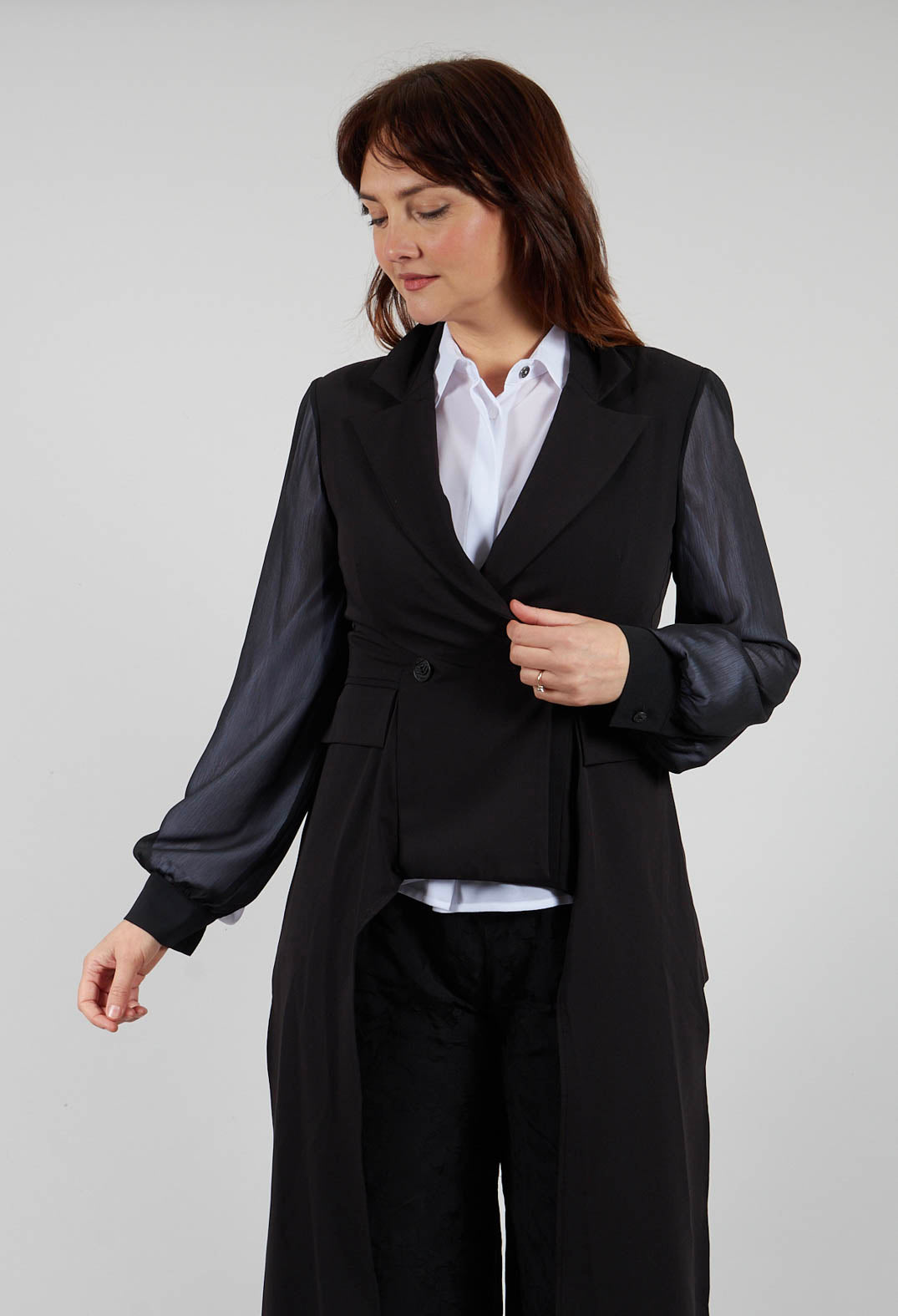 Aysmmetric Jacket with Georgette Lined Nero