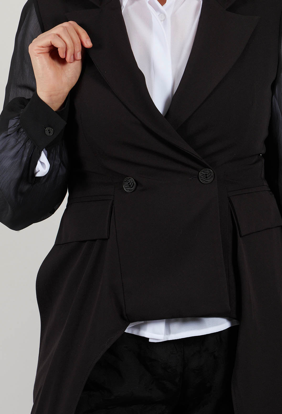 Aysmmetric Jacket with Georgette Lined Nero