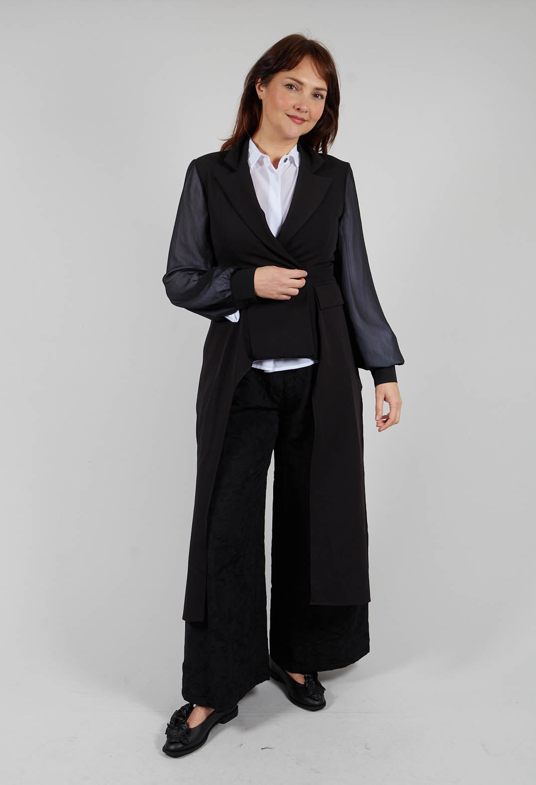 Aysmmetric Jacket with Georgette Lined Nero