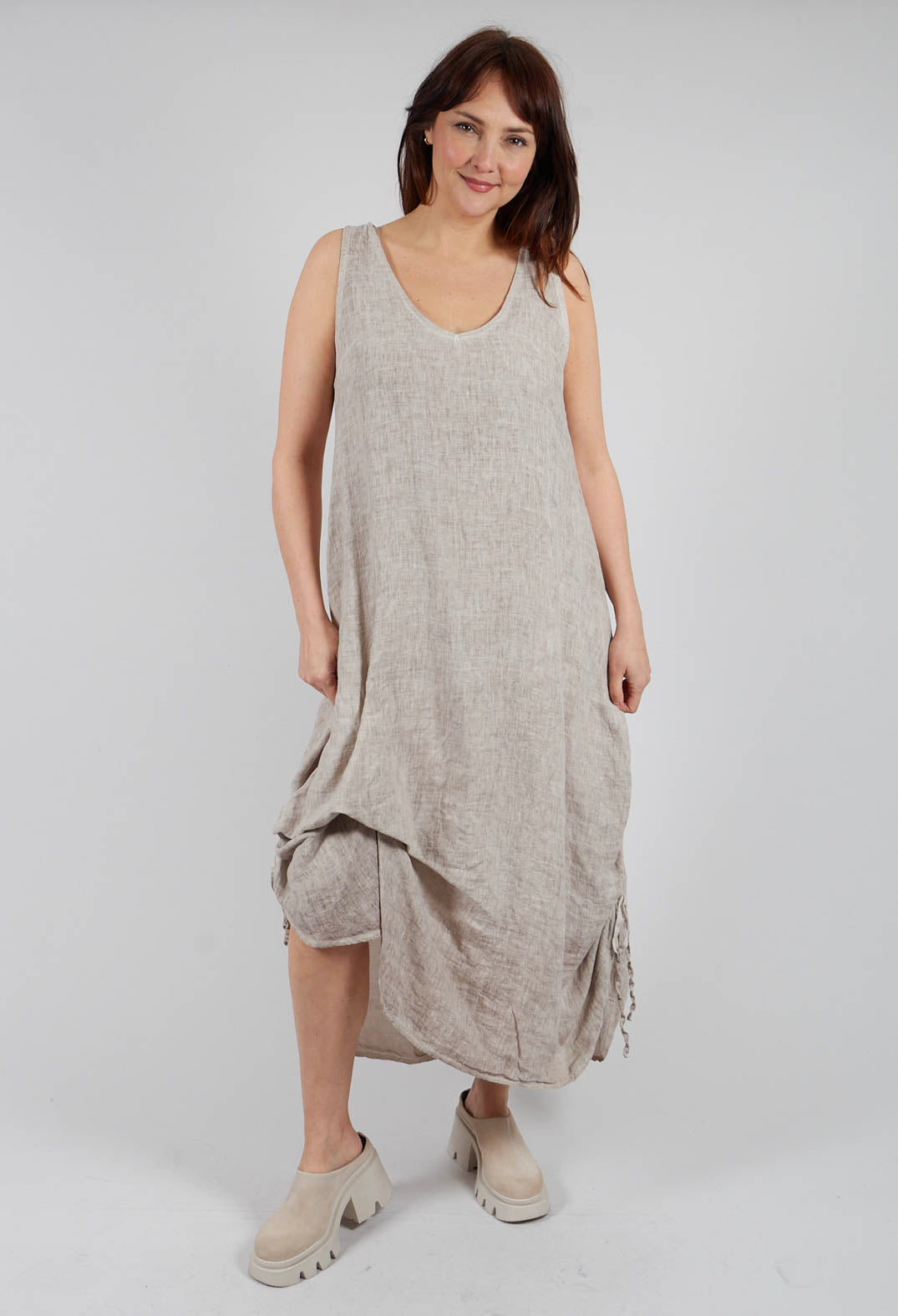 Aysmmetric Linen Dyed Maxi Dress in Sand