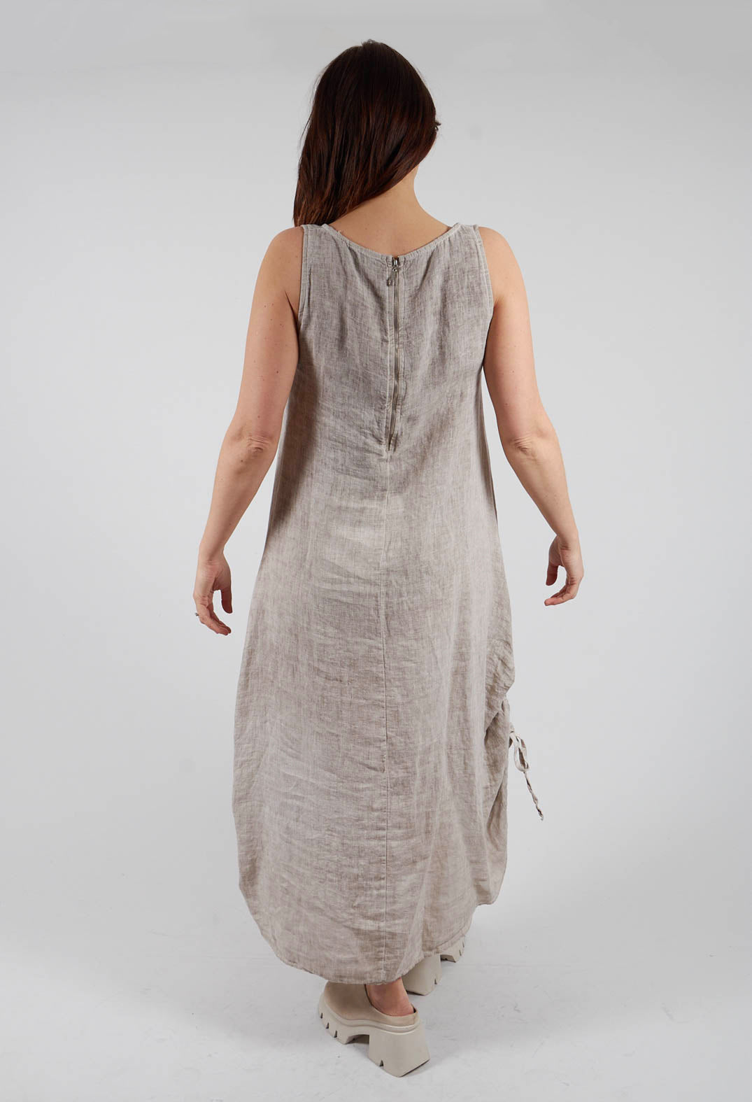 Aysmmetric Linen Dyed Maxi Dress in Sand