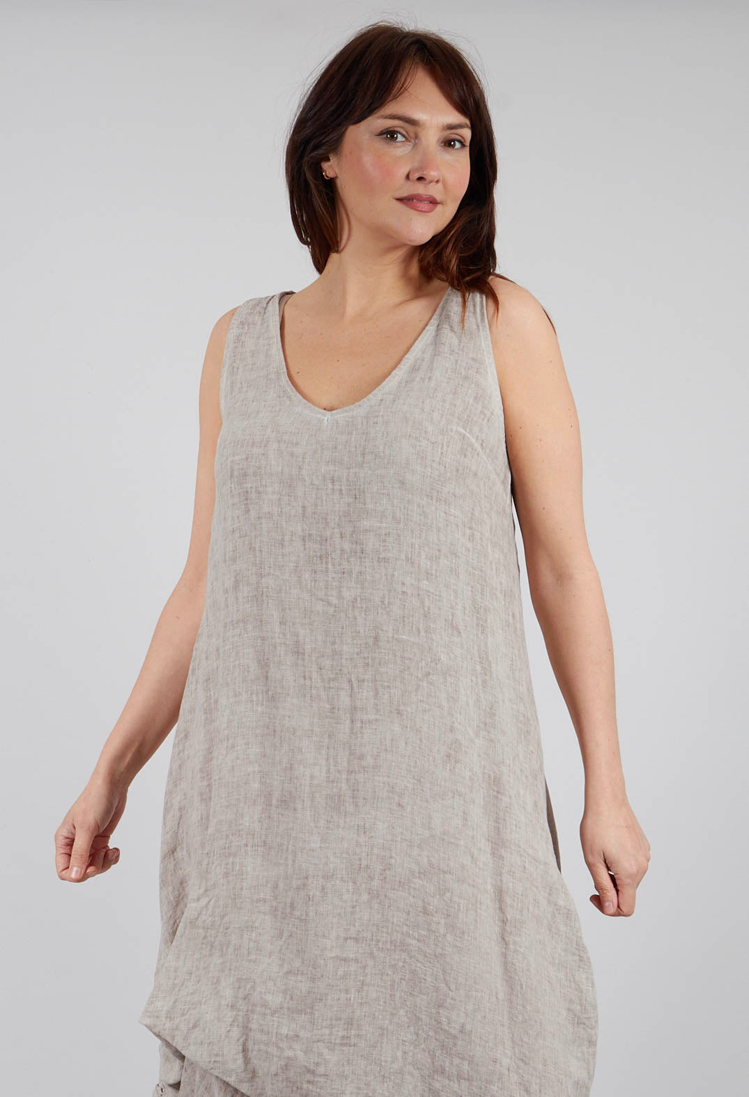 Aysmmetric Linen Dyed Maxi Dress in Sand
