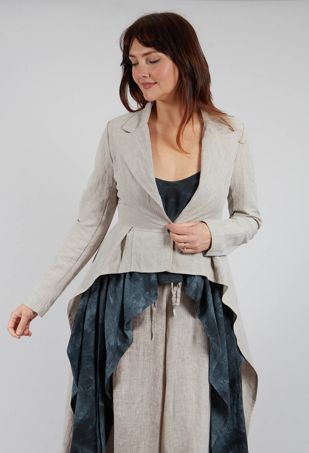 Aysmmetric Linen Jacket in Sand