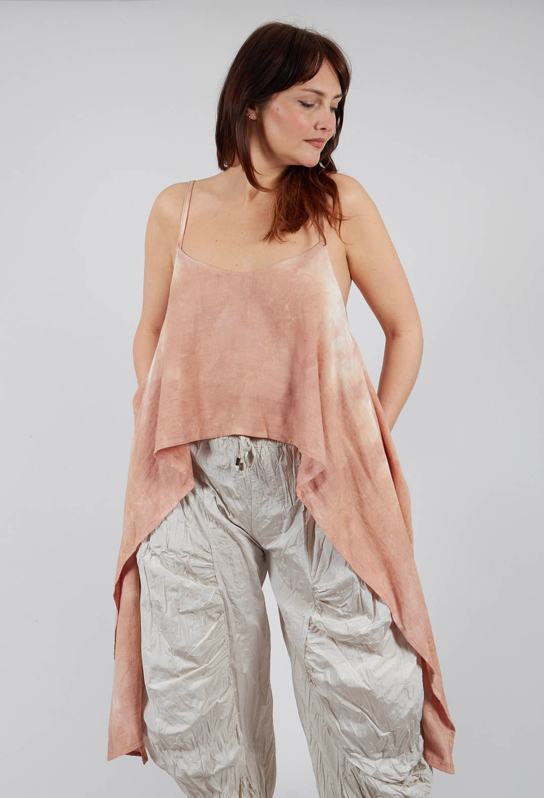 Aysmmetric Linen Tank Top in Sand