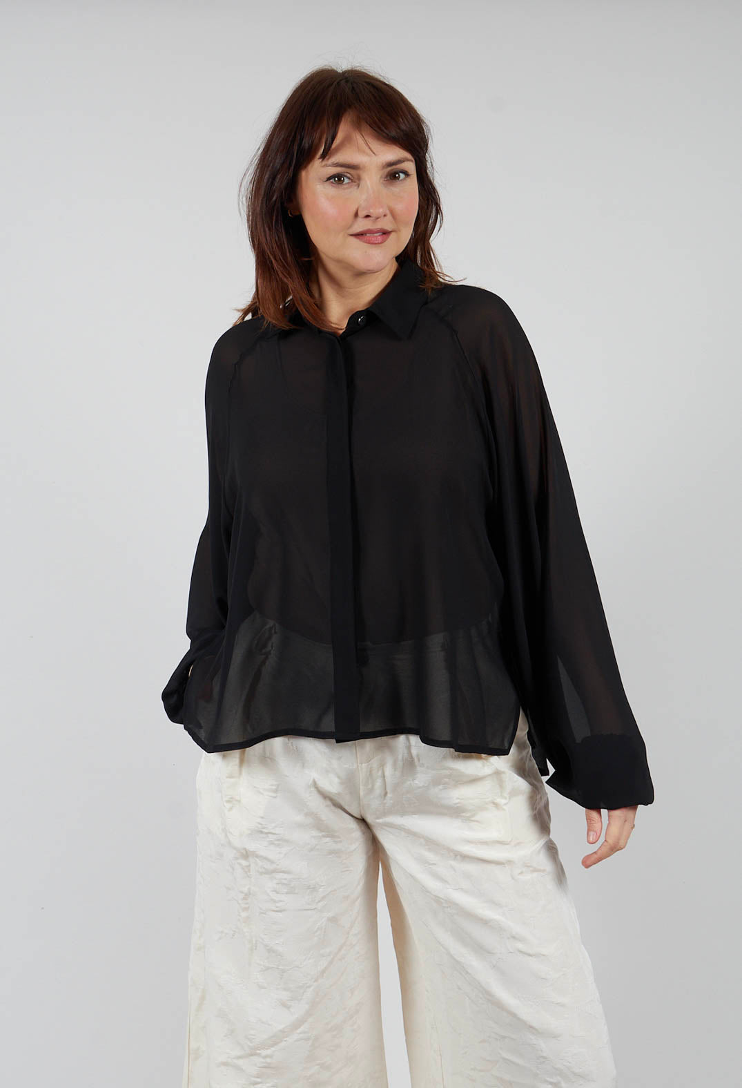 Aysmmetric Shirt in Georgette Black