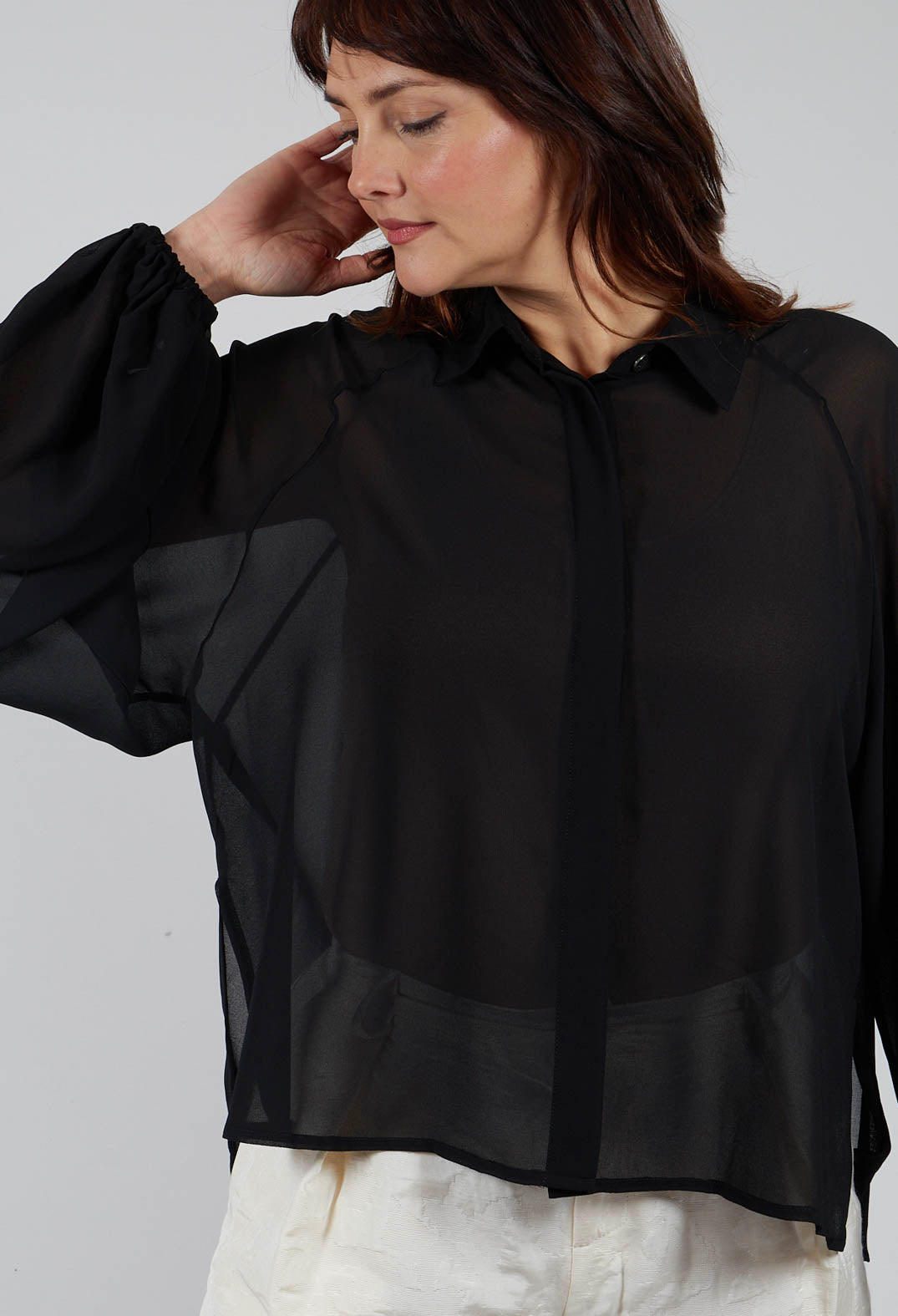Aysmmetric Shirt in Georgette Black