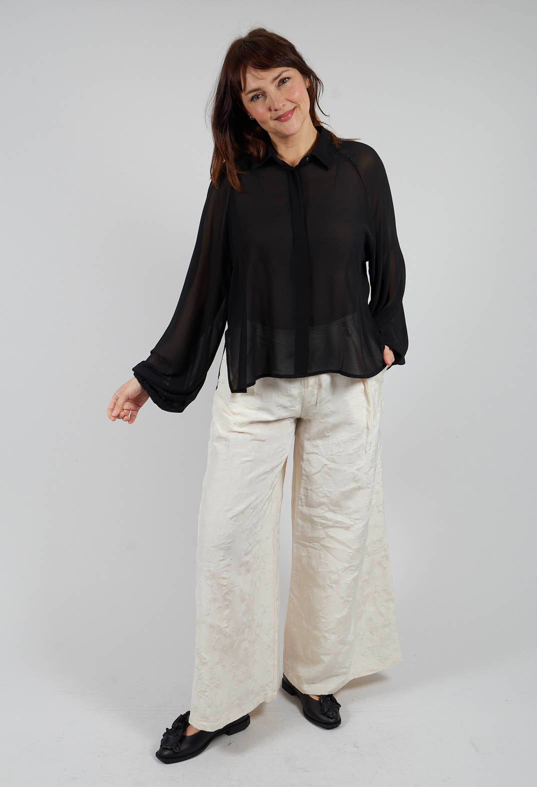 Aysmmetric Shirt in Georgette Black
