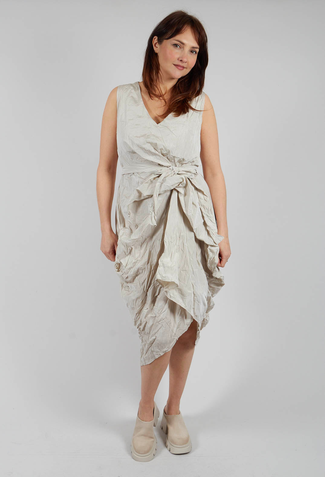 Aysmmetric Taffeta Crumpled Dress in Sand