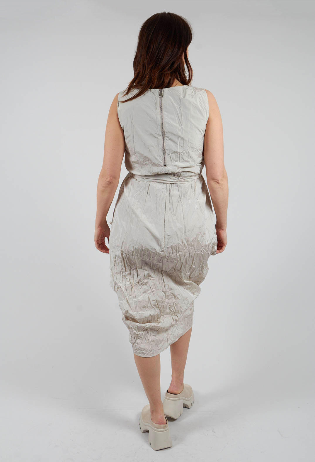 Aysmmetric Taffeta Crumpled Dress in Sand