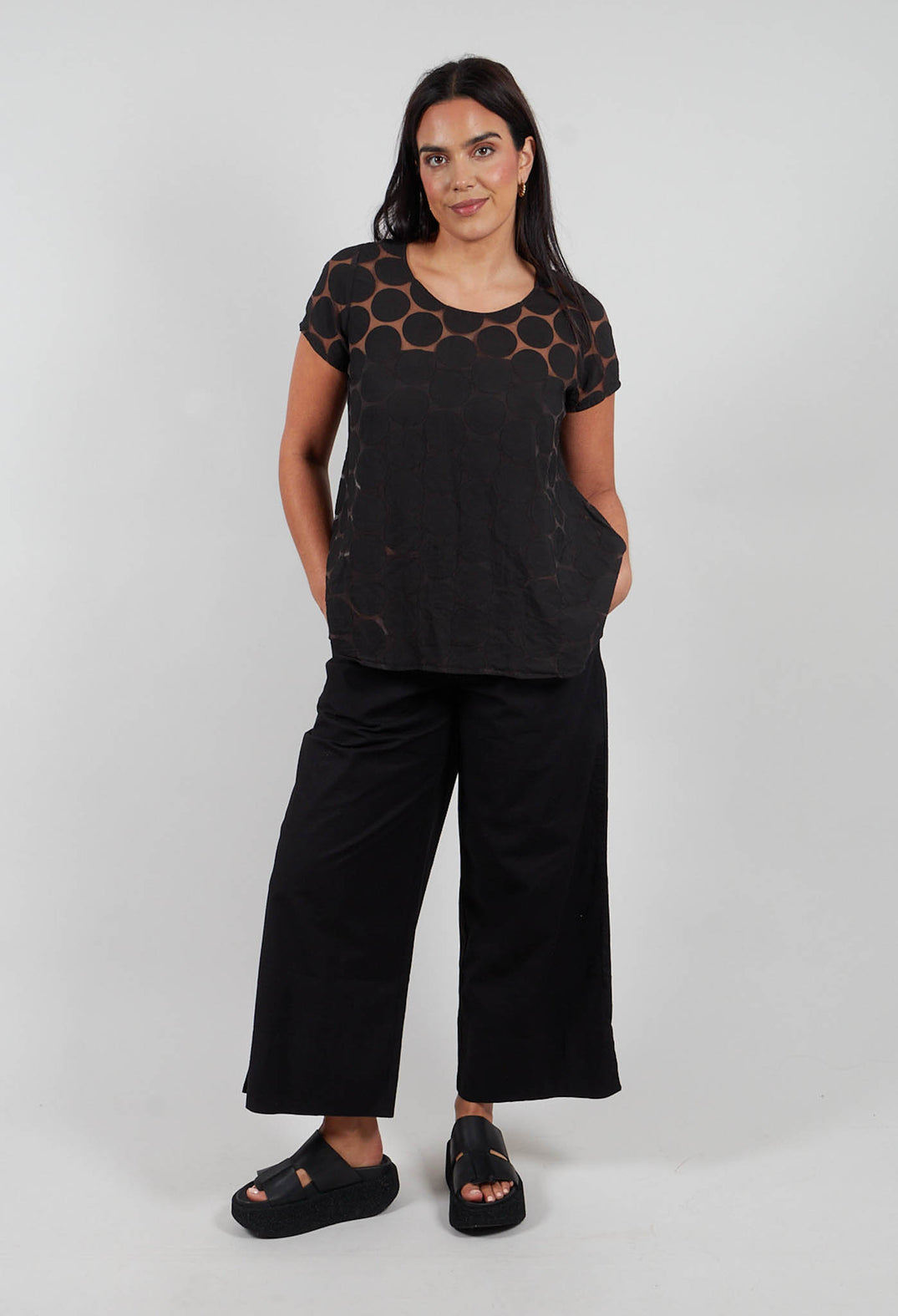 Spot Sheer Short Sleeve Tunic in Black