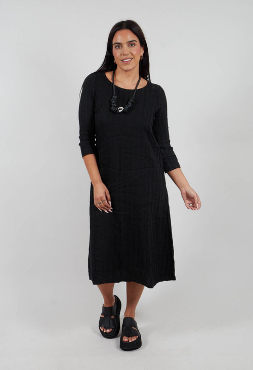Plain Dress with Stitched Stripe in Black