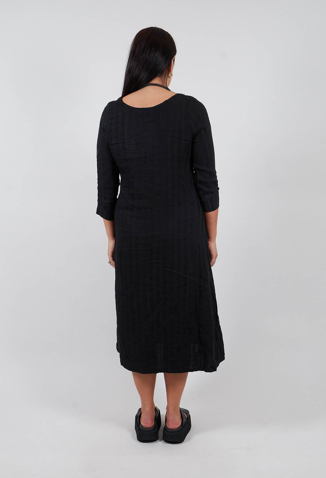 Plain Dress with Stitched Stripe in Black