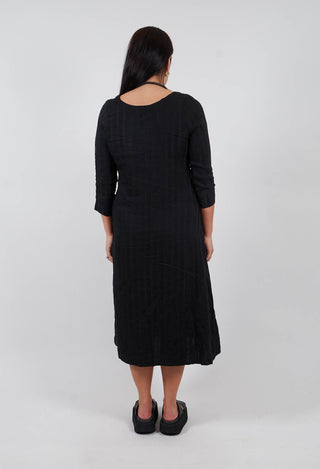 Plain Dress with Stitched Stripe in Black