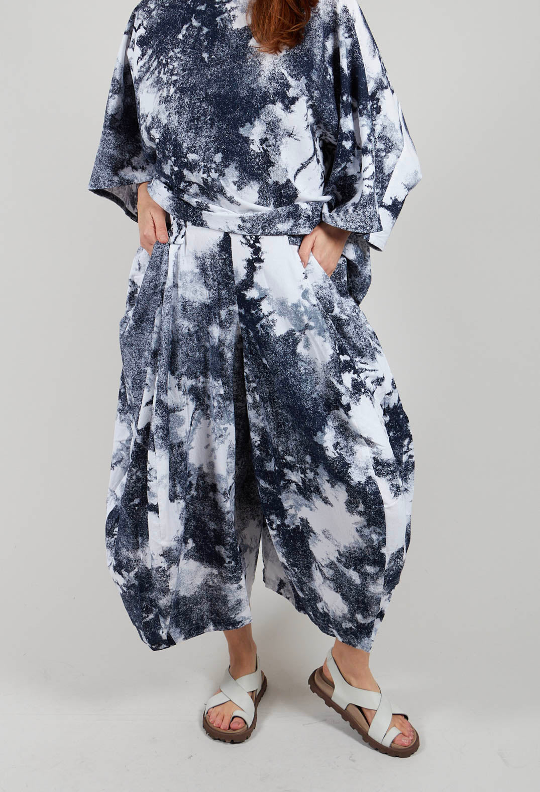 Balloon Trousers in Blue and White Print