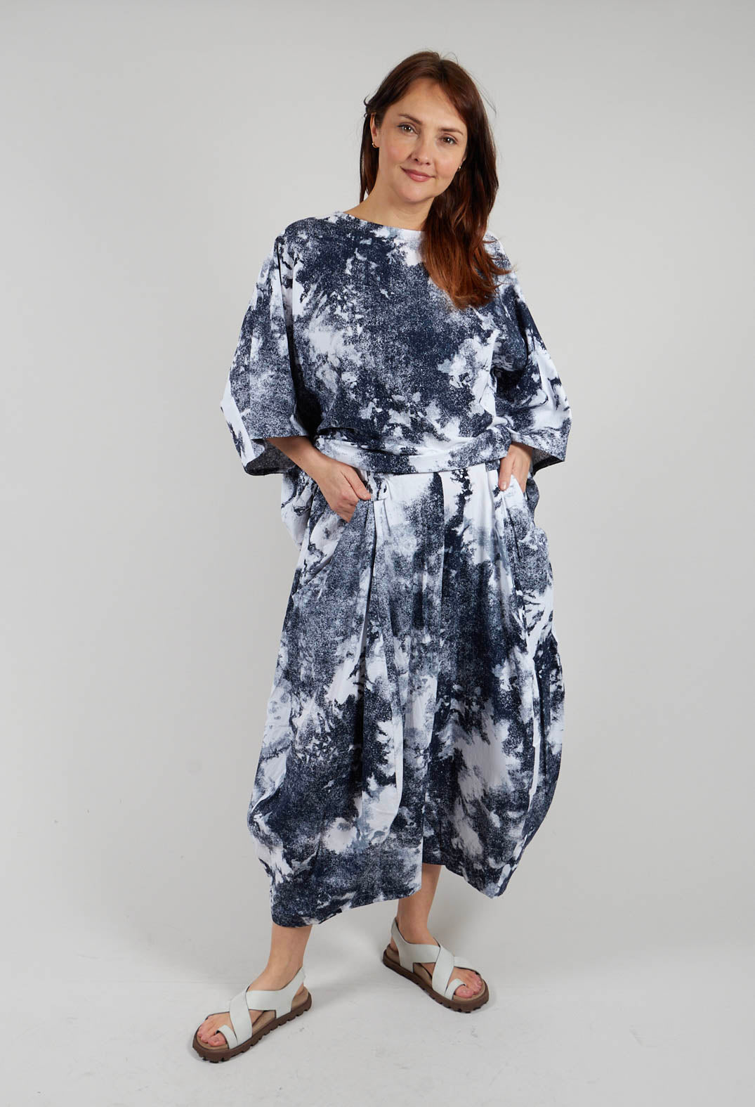 Balloon Trousers in Blue and White Print