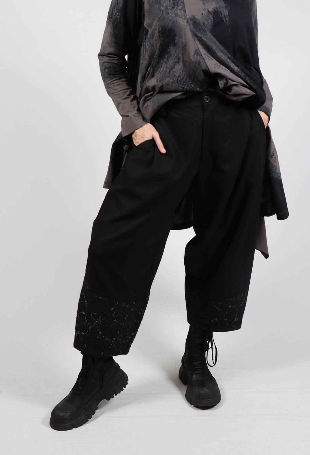 Balloon Trousers with Hem Detail in Black