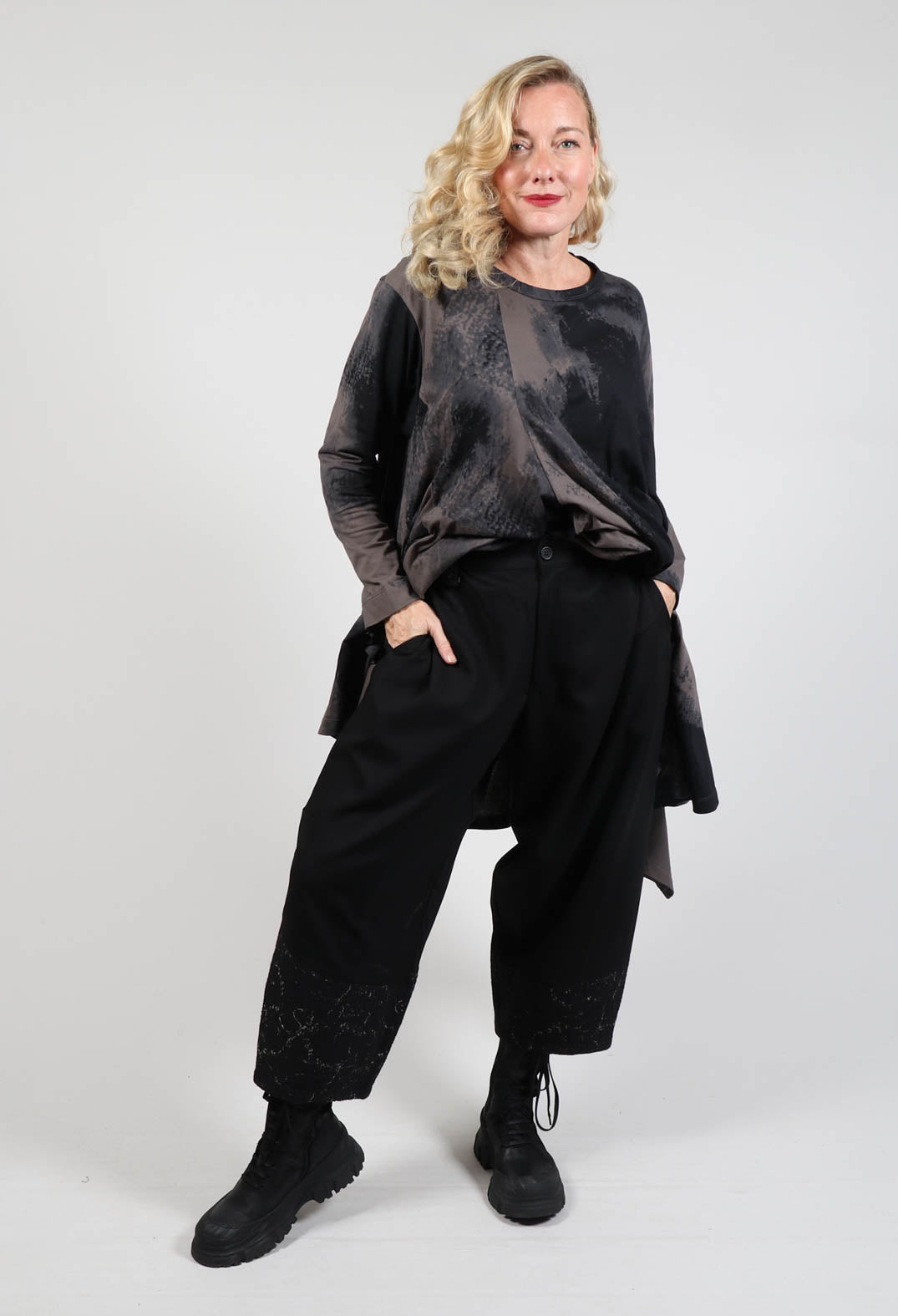 Balloon Trousers with Hem Detail in Black