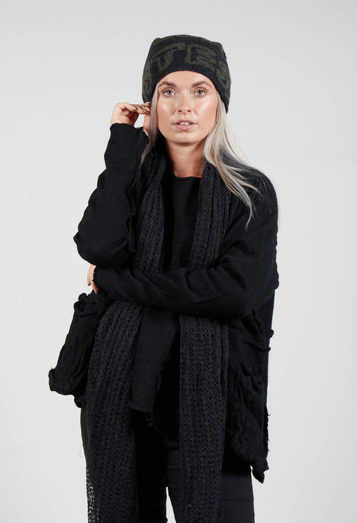 Beanie Hat in Black Jacquard