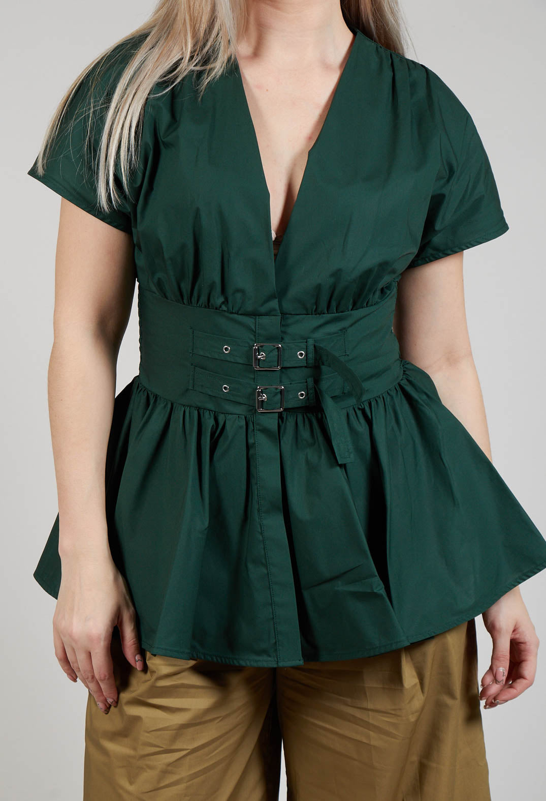 Belt Front Blouse in Green