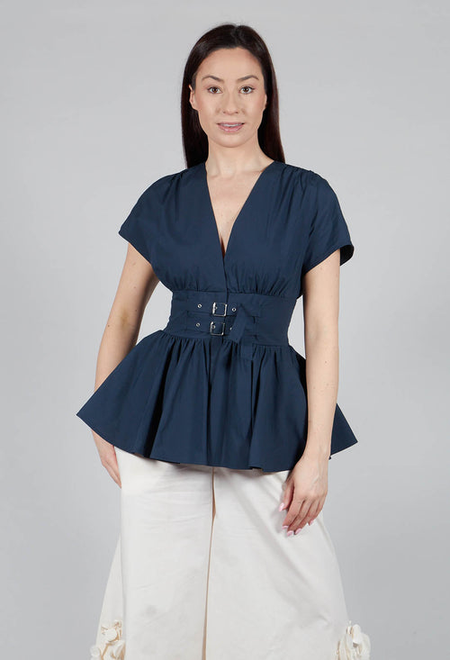 Belt Front Blouse in Navy