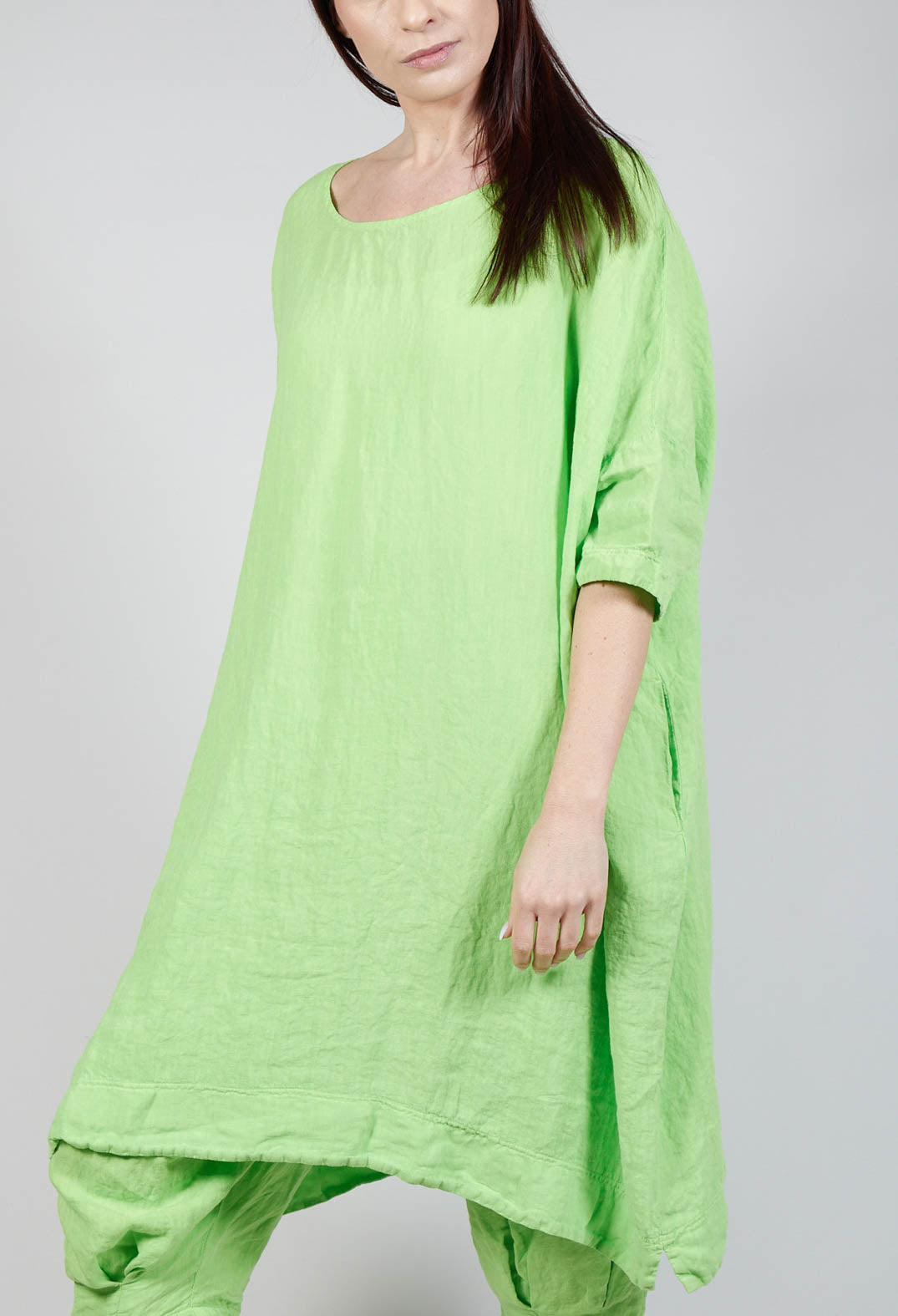 Boxy Fit Linen Dress in Lime