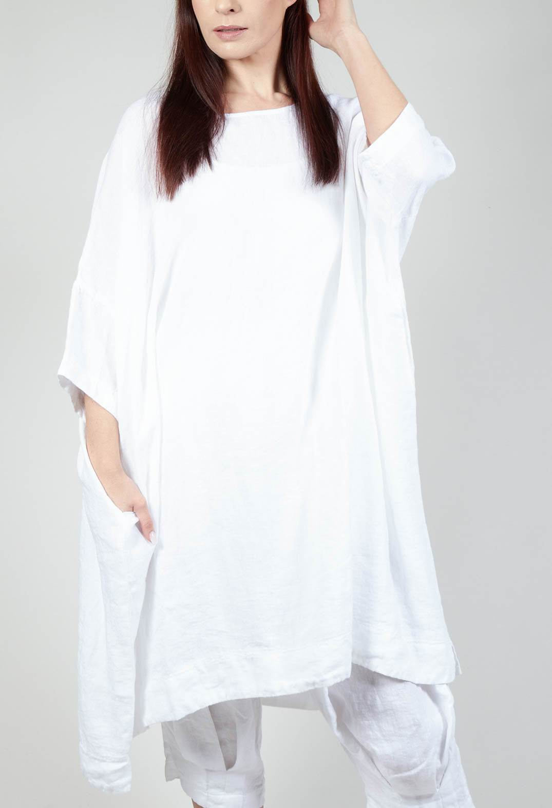 Boxy Fit Linen Dress in White