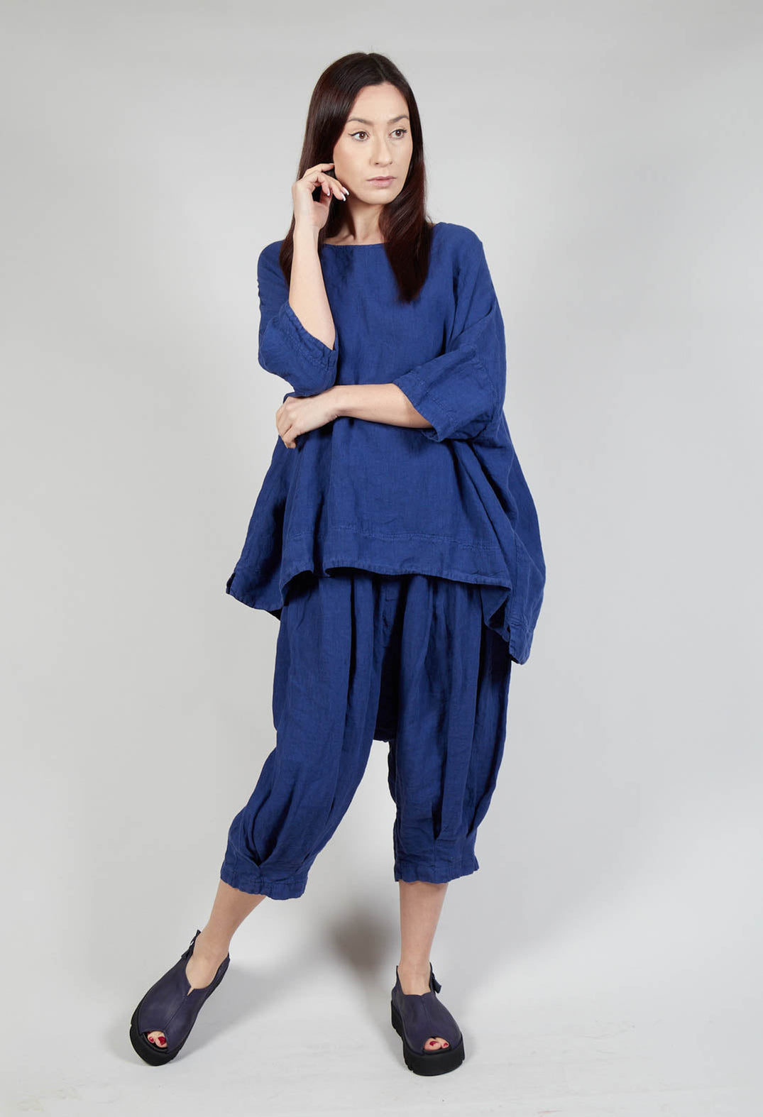 Boxy Fit Linen Top in Azur