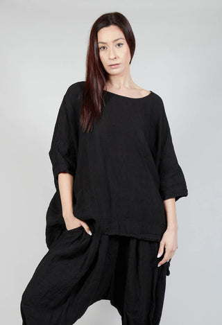 Boxy Fit Linen Top in Black