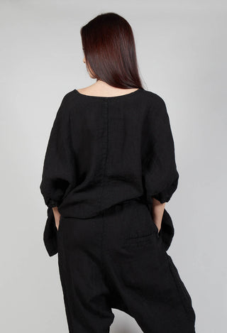 Boxy Fit Linen Top in Black