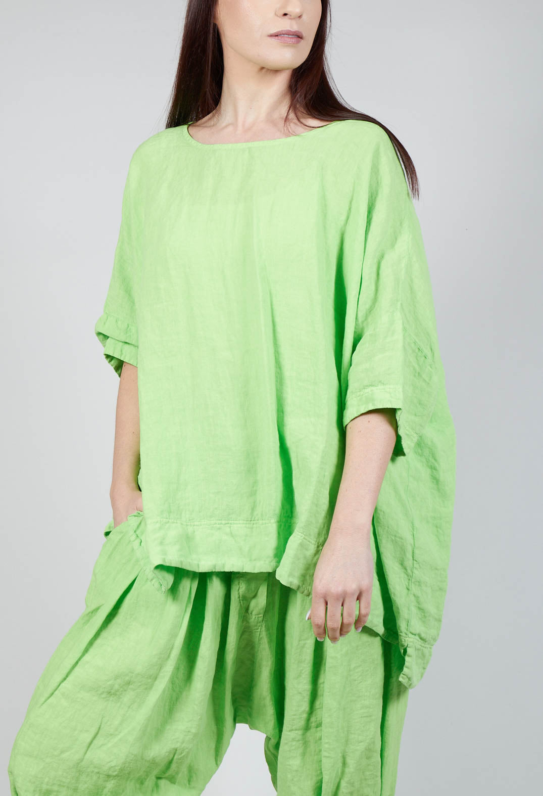 Boxy Fit Linen Top in Lime