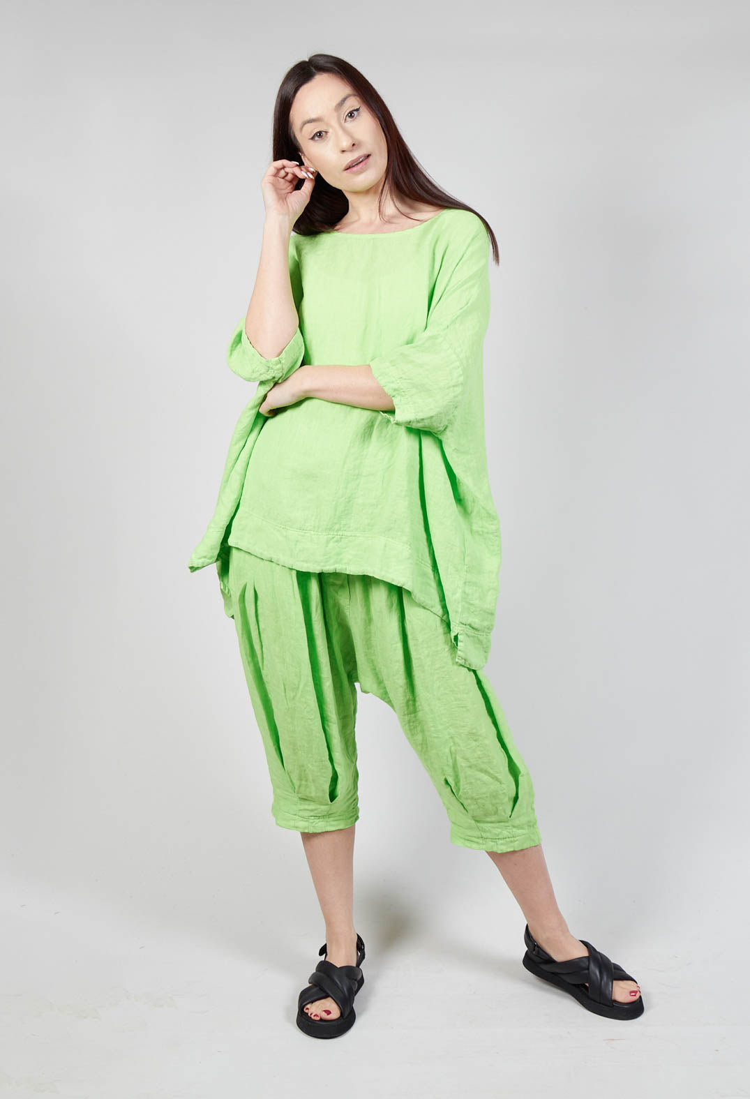 Boxy Fit Linen Top in Lime