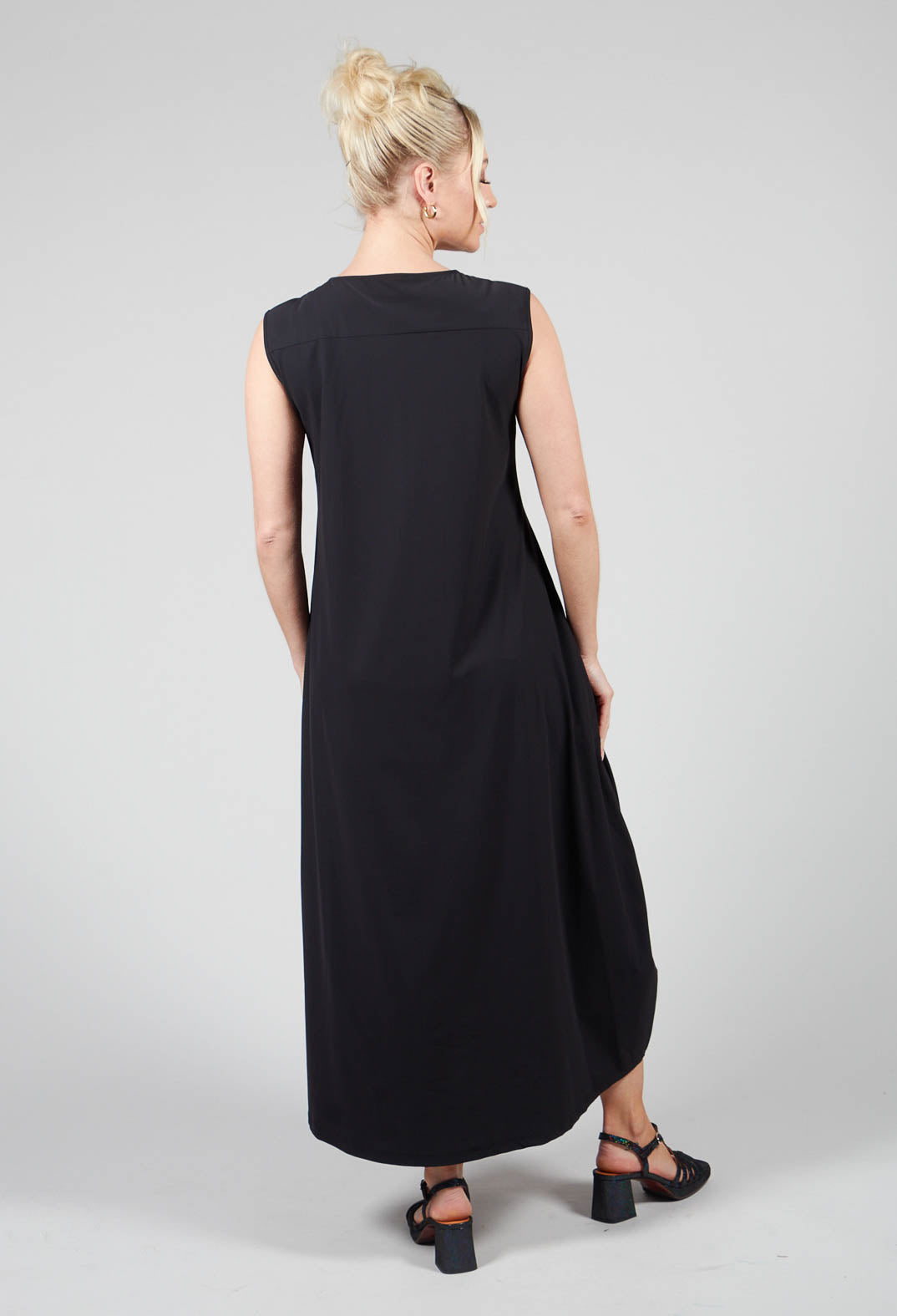 Button Front Long Dress in Black