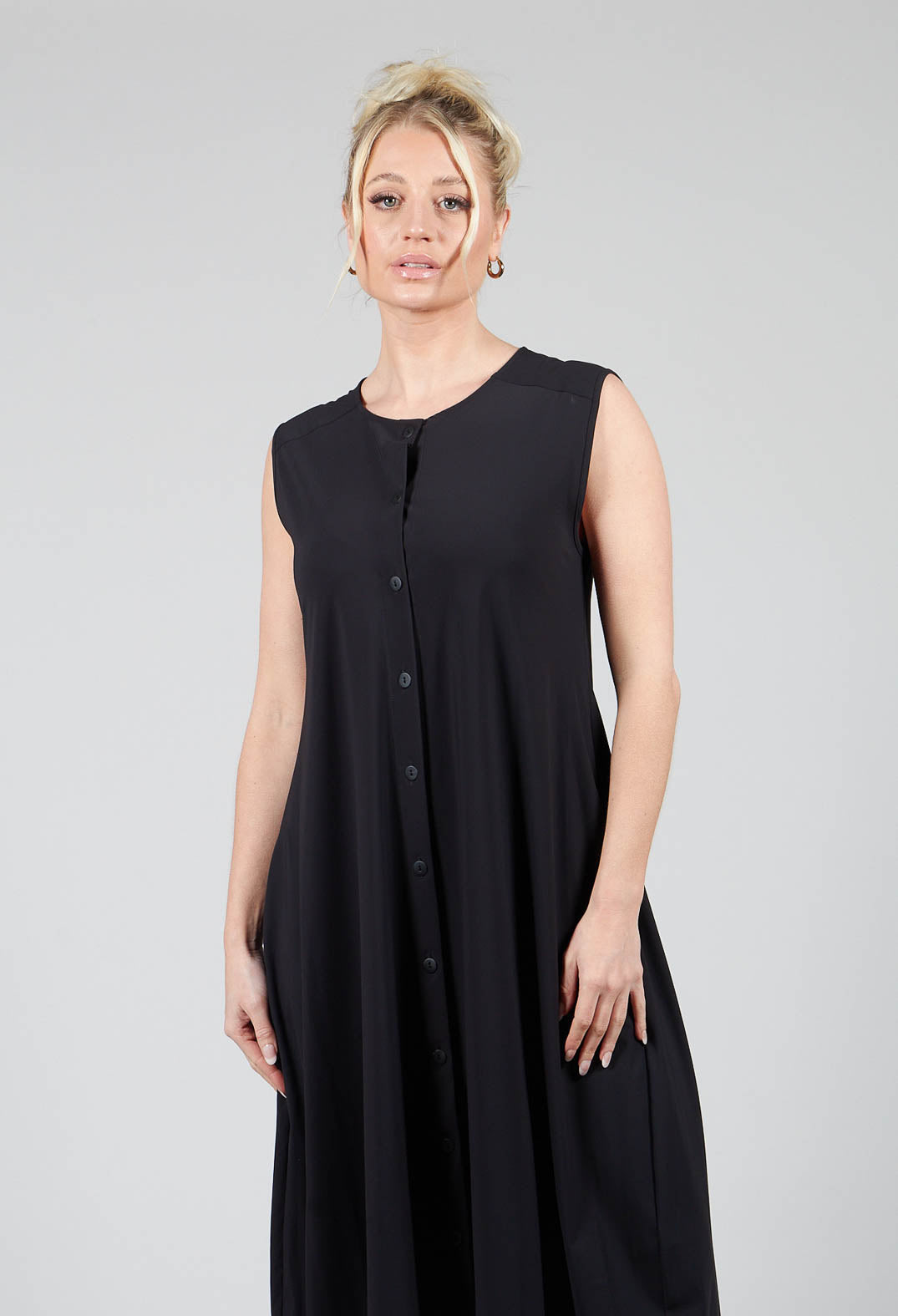 Button Front Long Dress in Black