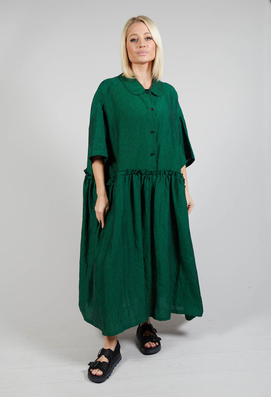 Button Smock Dress in Green