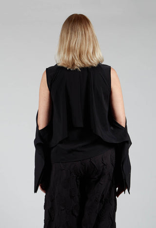 Button Through Shirt with Cut Out Shoulders in Black