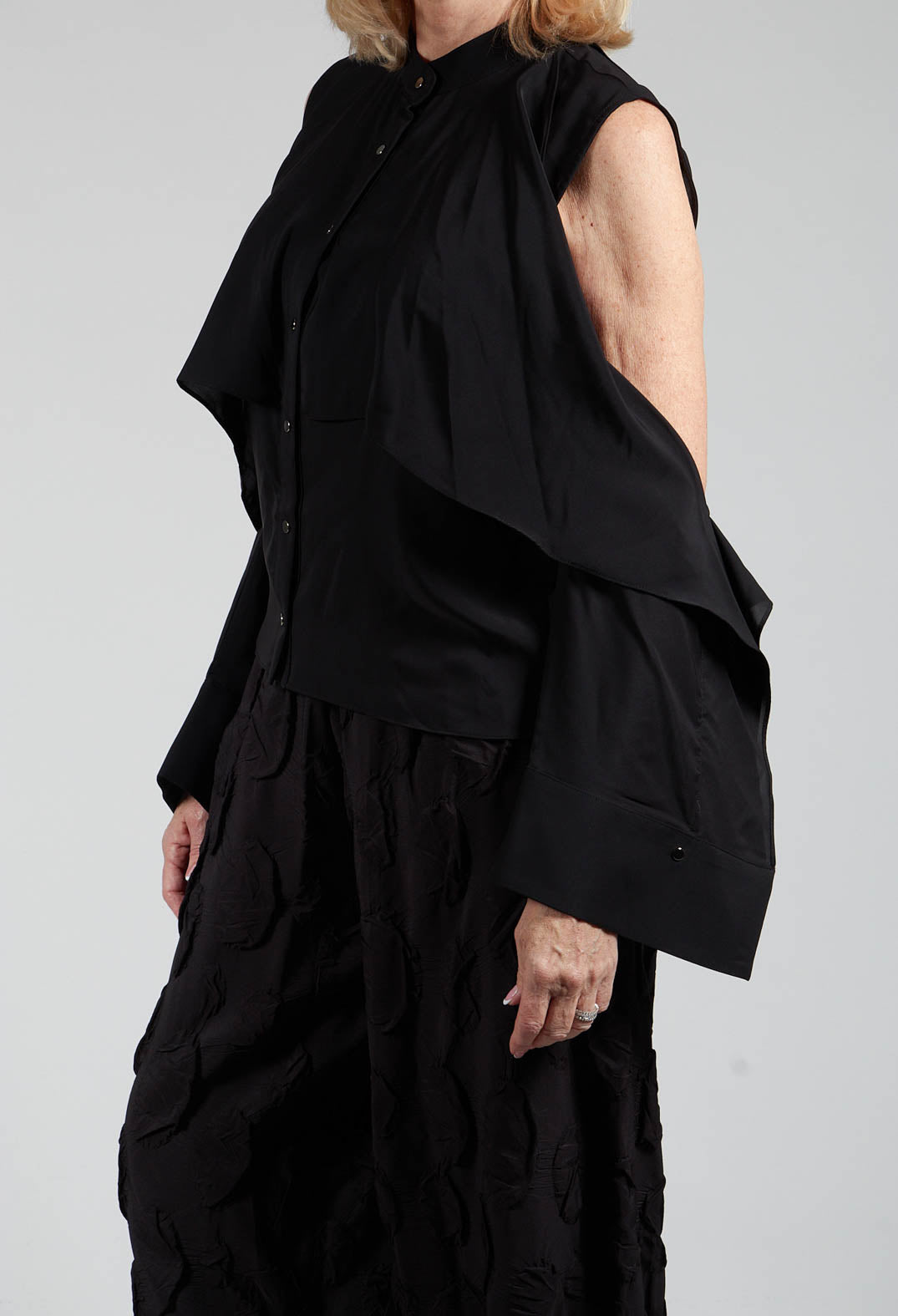 Button Through Shirt with Cut Out Shoulders in Black