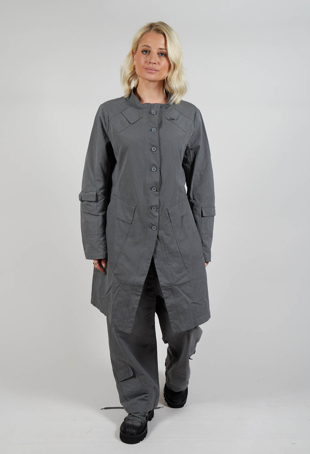 Button Through Utility Coat in Rock
