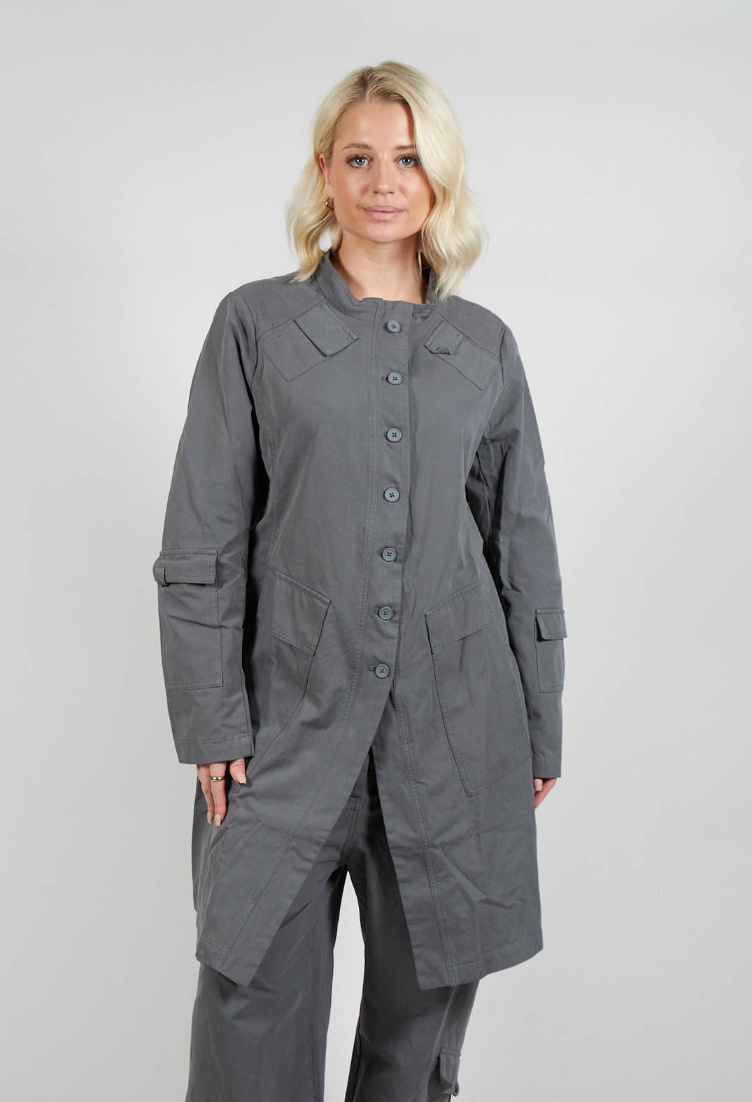Button Through Utility Coat in Rock