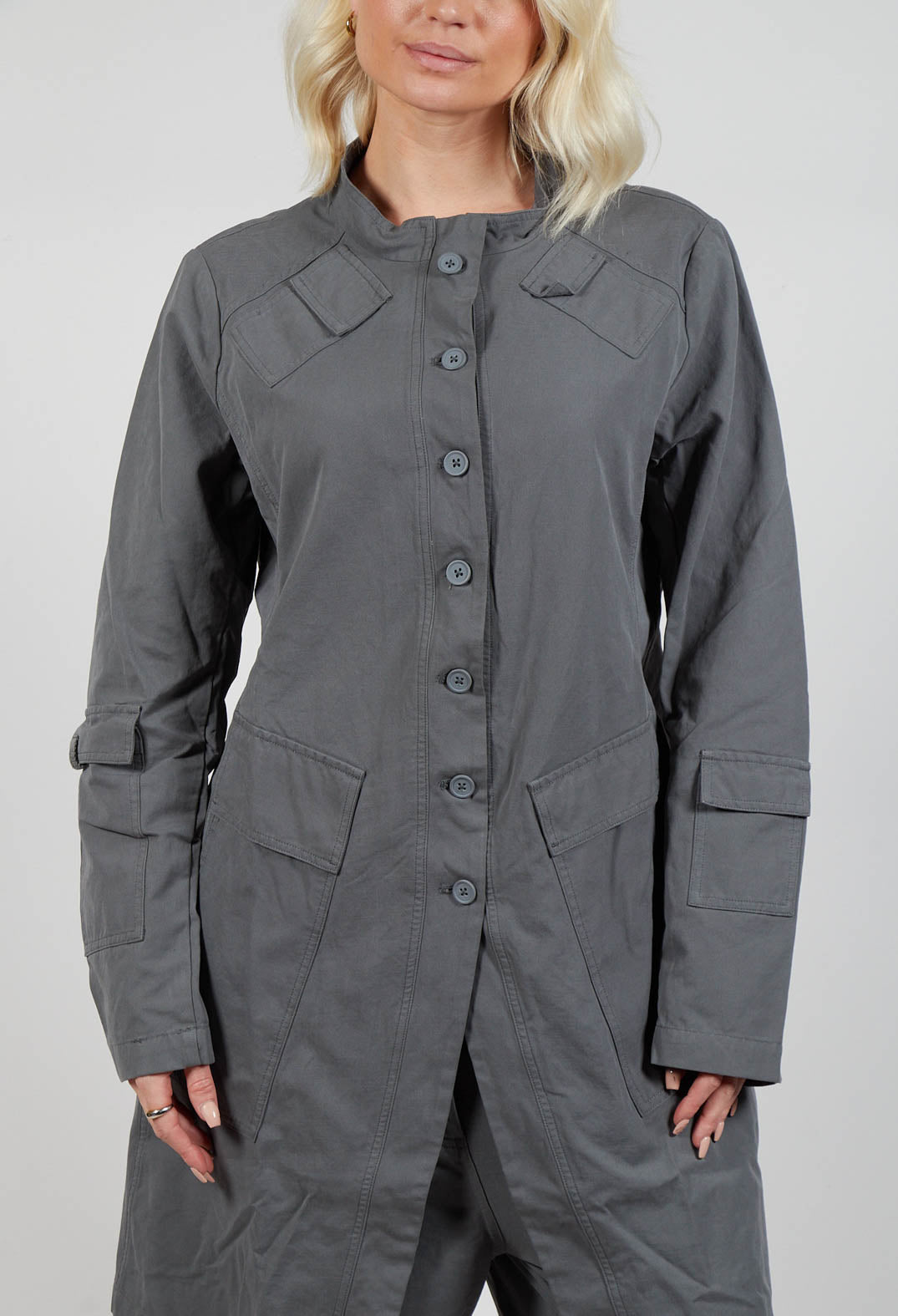 Button Through Utility Coat in Rock