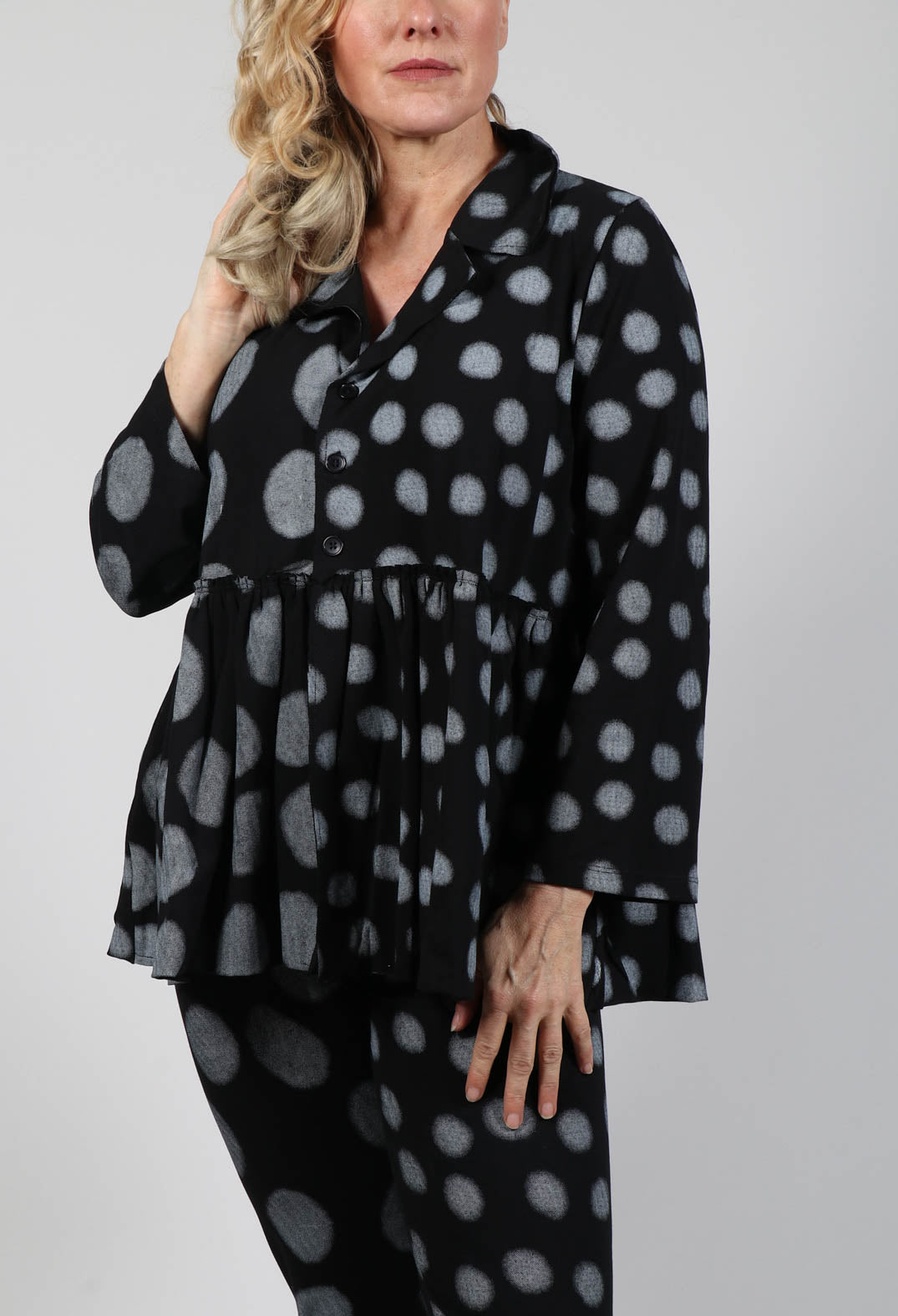 Button Up Blouse in Grey Pois