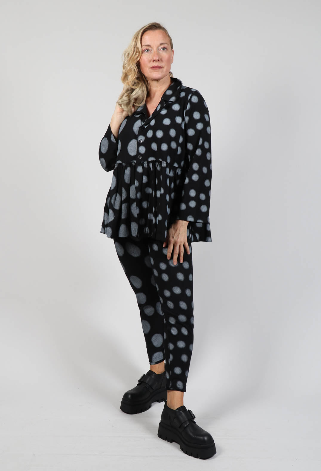 Button Up Blouse in Grey Pois