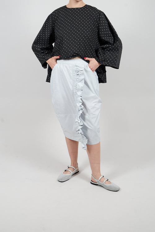 Taffeta Skirt with Ruffle Front in Grey Pinstripe