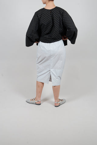 Taffeta Skirt with Ruffle Front in Grey Pinstripe