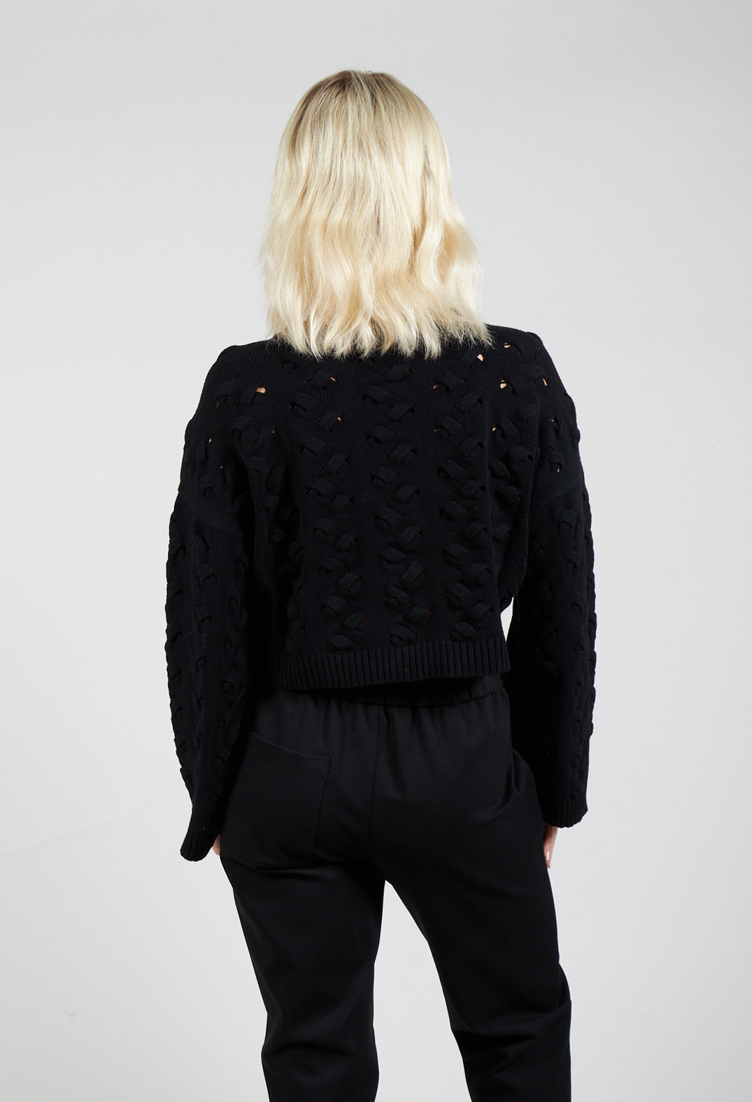 Cable Knit Cropped Sweater in Black