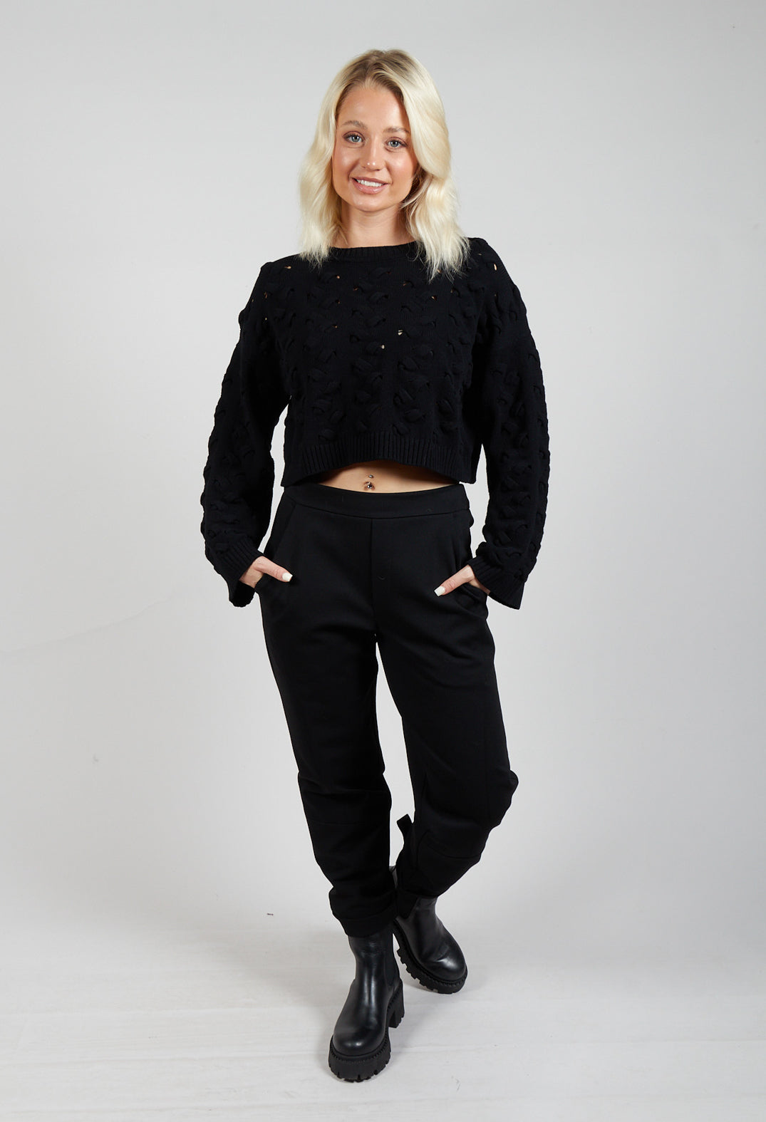 Cable Knit Cropped Sweater in Black