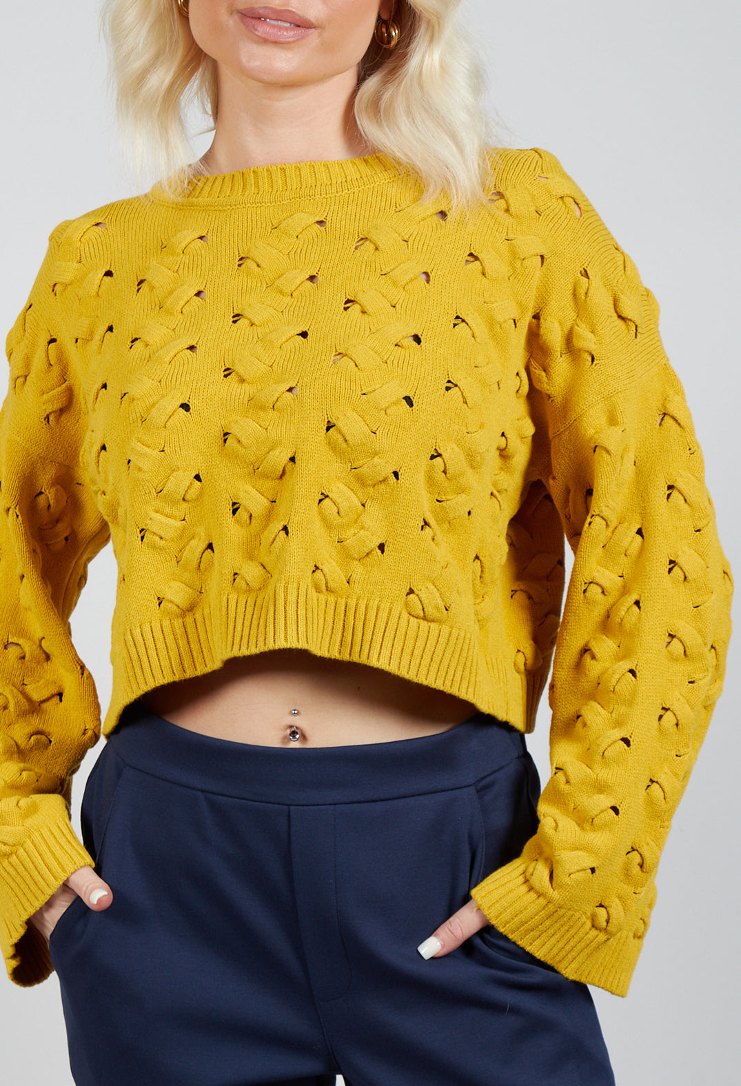 Cable Knit Cropped Sweater in Yellow