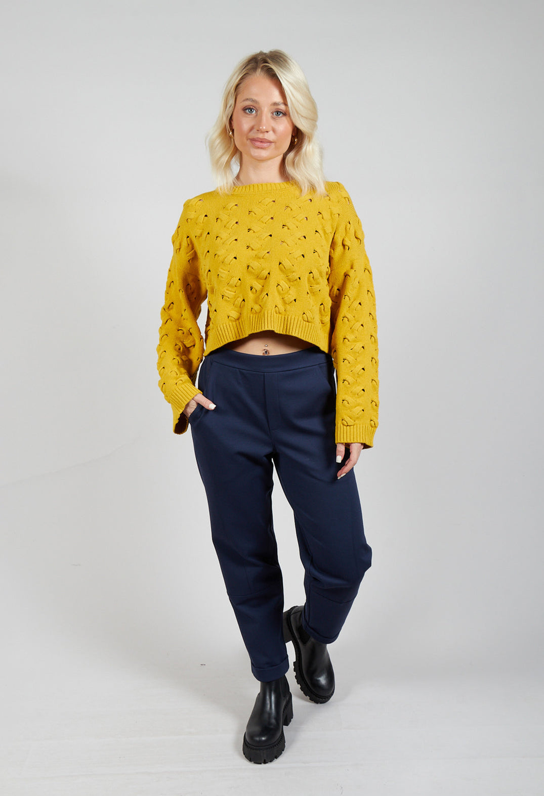 Cable Knit Cropped Sweater in Yellow