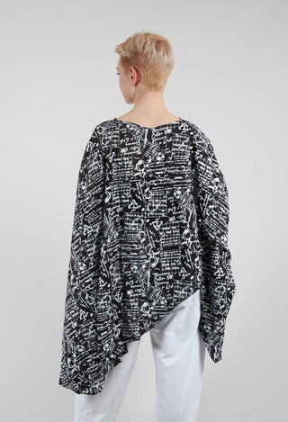 Cape Top with Bottle Embellishment in Black with White Seregraphy