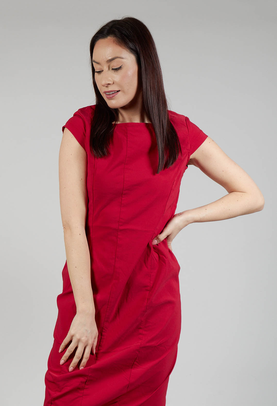 Capped Sleeve Slim Fit Dress in Chili
