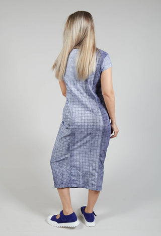 Capped Sleeve Slim Fit Dress in Placed Azur Print